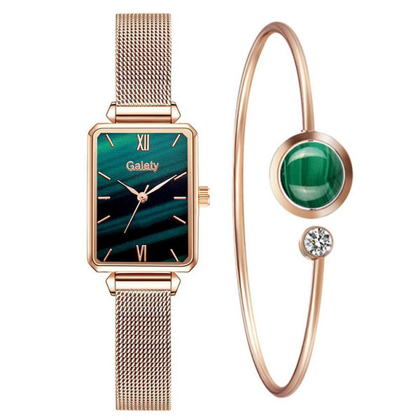 Relogio Feminino Luxury + Pulseira Quartzo Verde