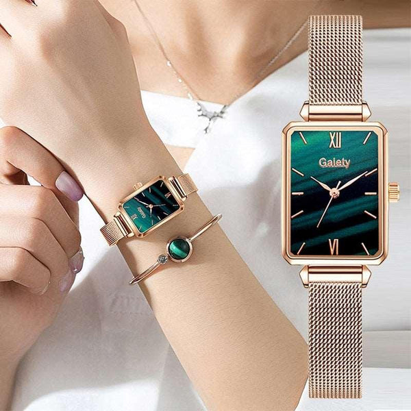 Relogio Feminino Luxury + Pulseira Quartzo Verde