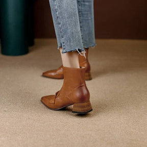Stanford Bota Feminina de Couro Salto Quadrado