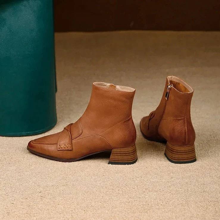 Stanford Bota Feminina de Couro Salto Quadrado